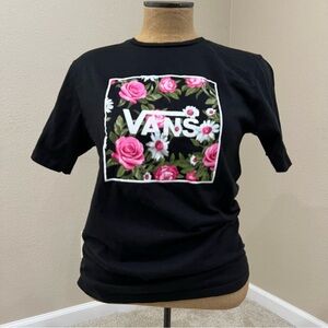 Vans Kids Size Youth XL Floral Lot Crew Neck Pullover Shirt Roses Flowers Black